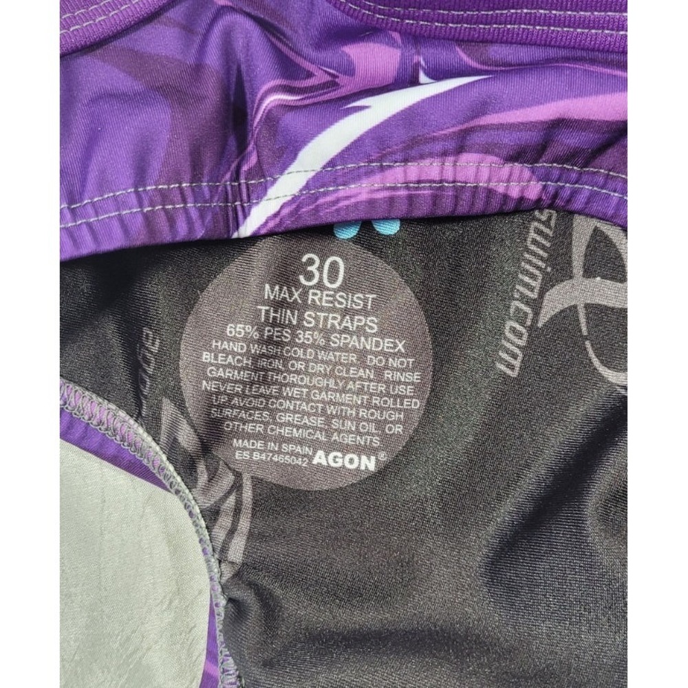 Agon Agonswim Women's Max Resist Thin Straps 1pc Purple Swirl Mist Swimsuit - 30 - Picture 4 of 4